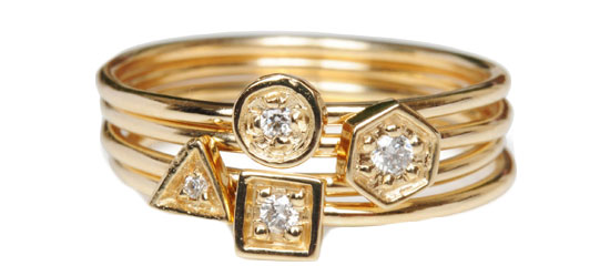 Laura Lee 10k Yellow Gold and Diamond Stacked Rings